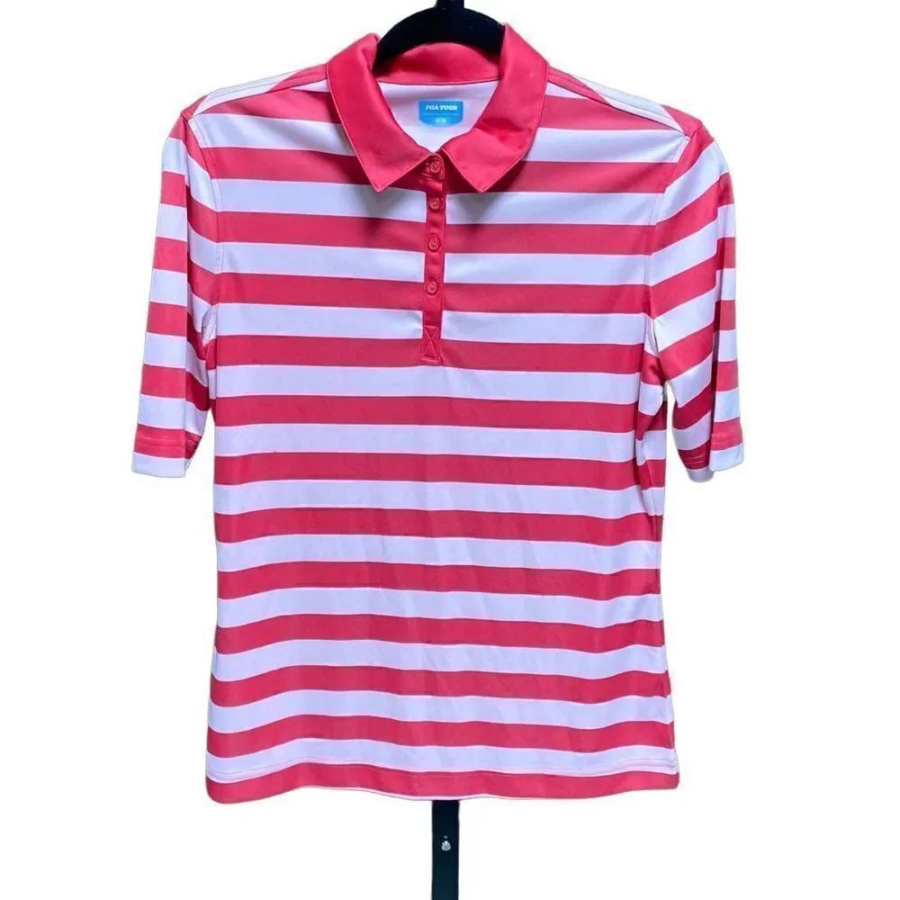 PGA Tour Pink Stripe Polo Shirt Size Medium NWOT